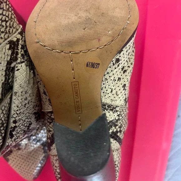 Vince Camuto White and Brown Snake-Print Pointed Ankle Booties - Picture 4 of 5